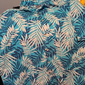 Van Heusen Blue Teal Tropical Leaf Button-Down Shirt